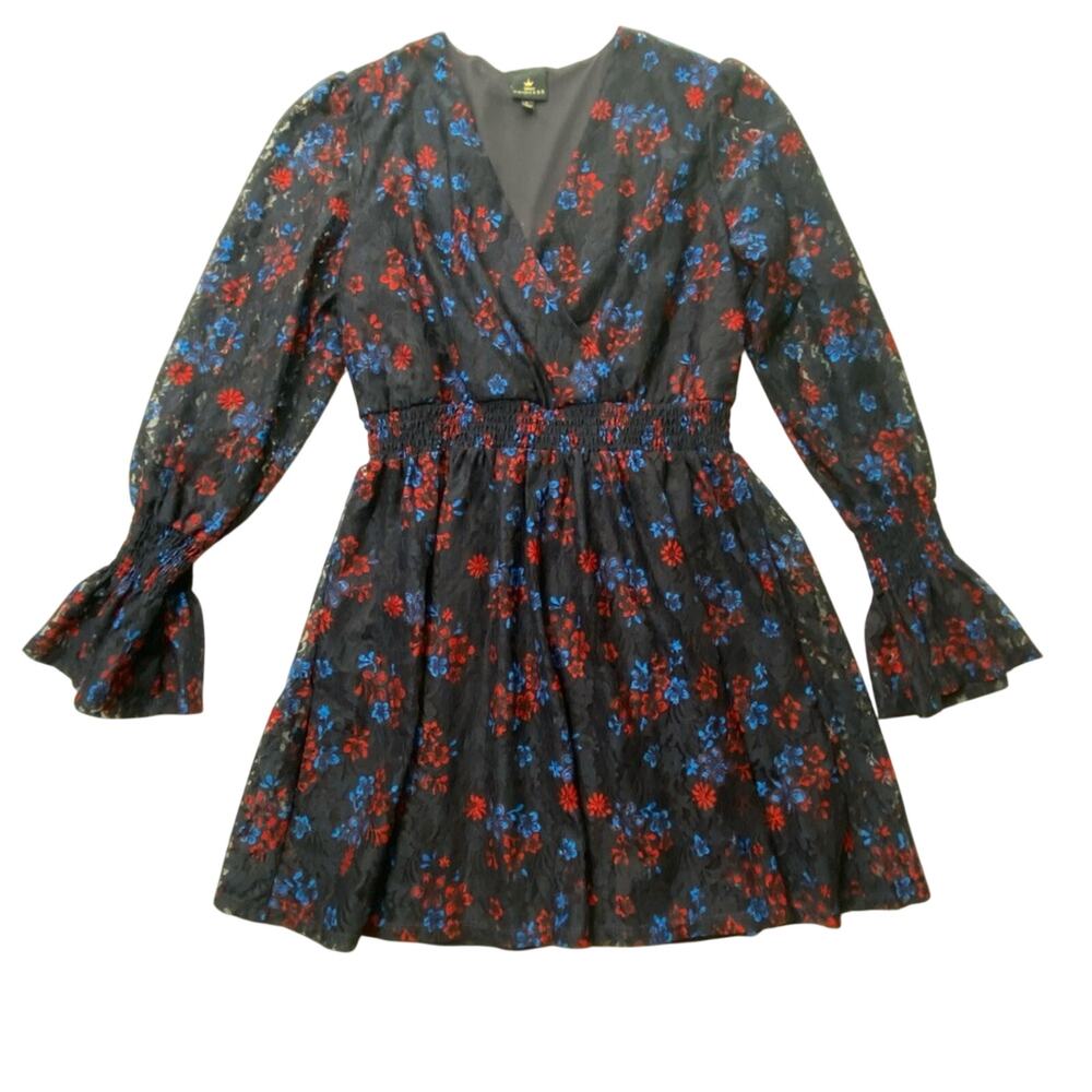 Disney Princess Navy Blue & Red Floral Long Sleeve Lace Dress Size Large